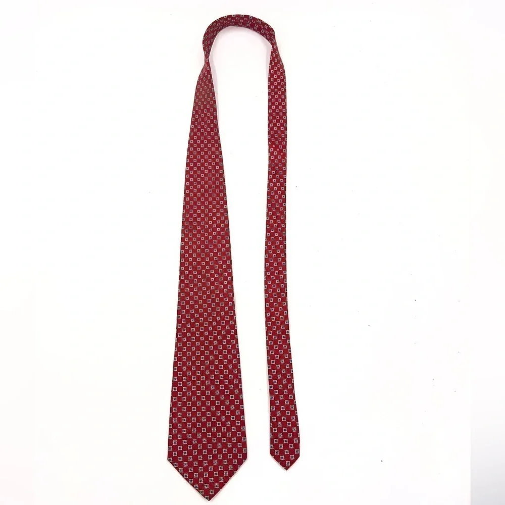 Lauren Ralph Lauren Mens Necktie 100% Silk Geometric All Over Red Tie USA Made